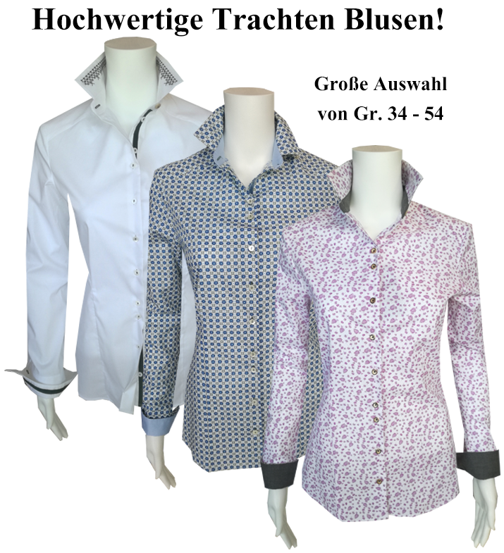 damen trachten blusen in hochwertiger verarbeitung von gloriette und landhaus, damen trachten blusen in schlanken und grossen groessen; made in austria, fuer steiermark und bezirk leibnitz