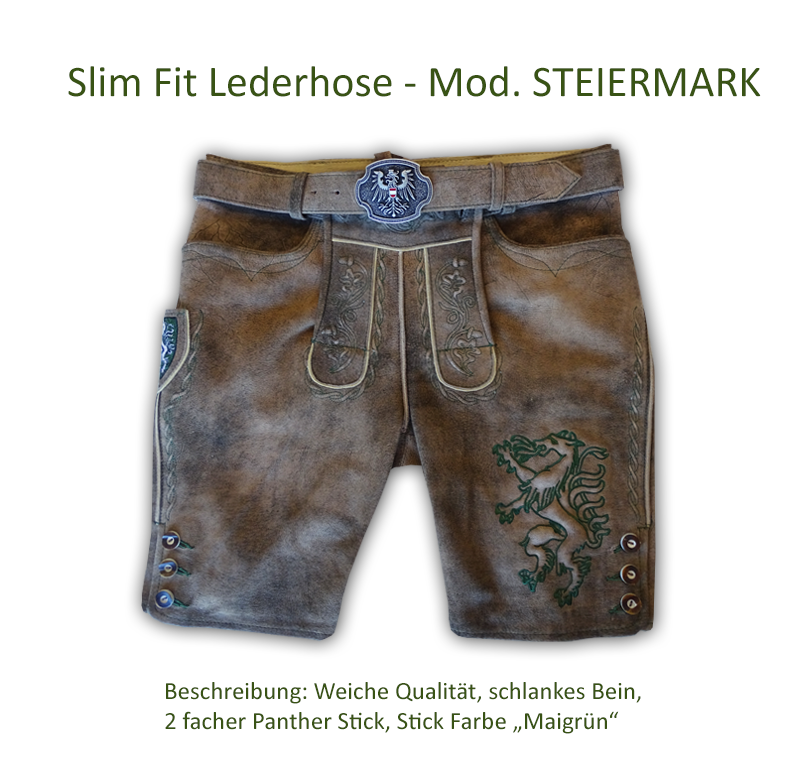 steirische slim fit lederhose in weicher qualitaet, perfekt fuer ihren anlass in der steiermark