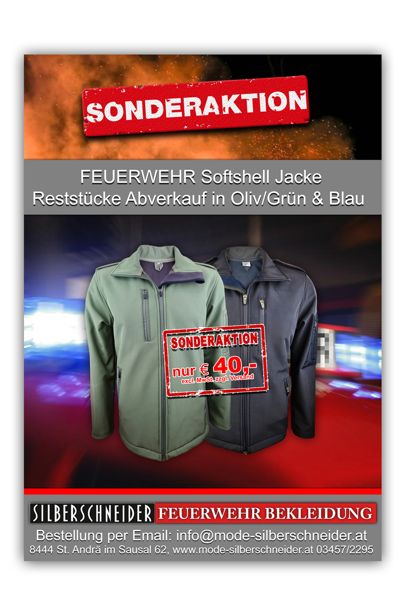 sonder aktion feurwehr bekleidung, feuerwehr softshelljacke zum tiefst preis in gruen und blau